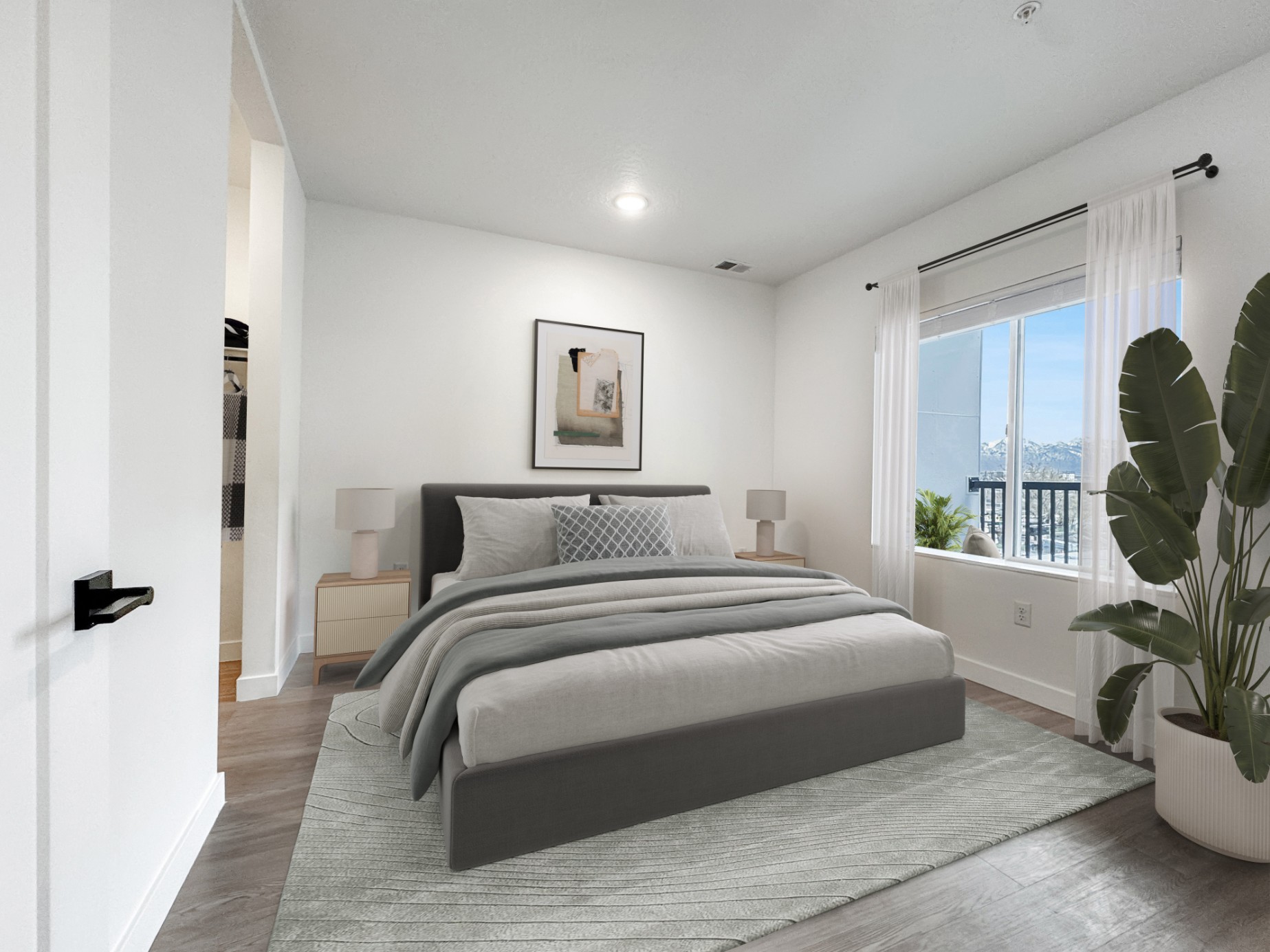 Bedroom with large window and oversized closet