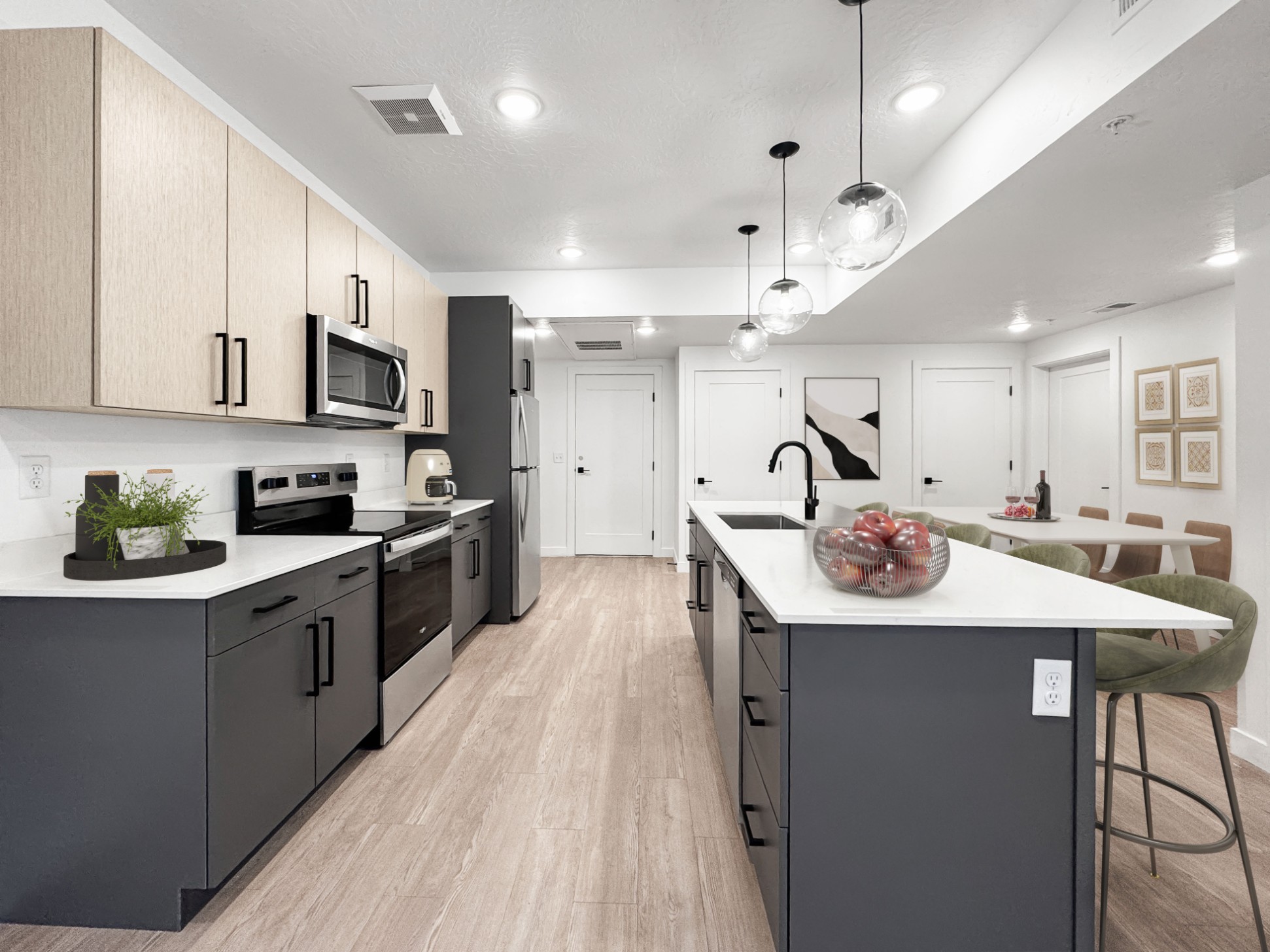 Kitchen with large island and stainless-steel appliances