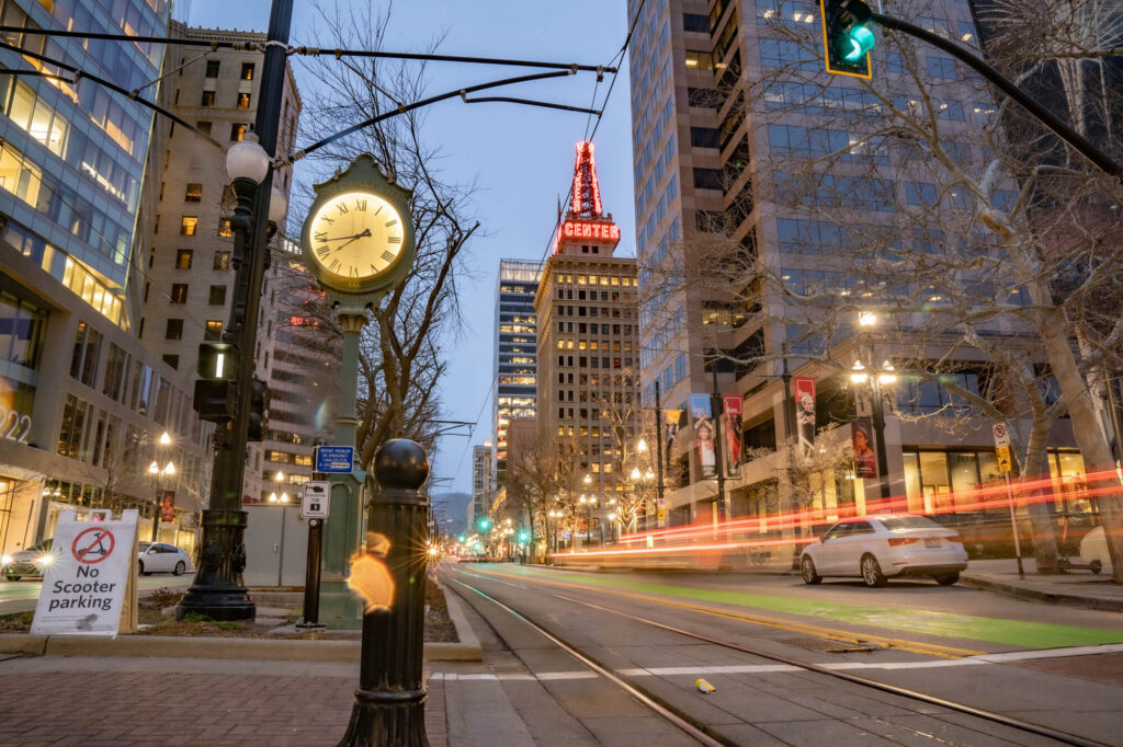 Downtown Salt Lake city streets at night